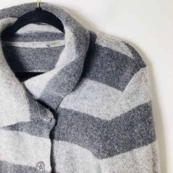 Horny Toad sweater women medium grey stripe button pockets soft wool angora - Picture 2 of 9